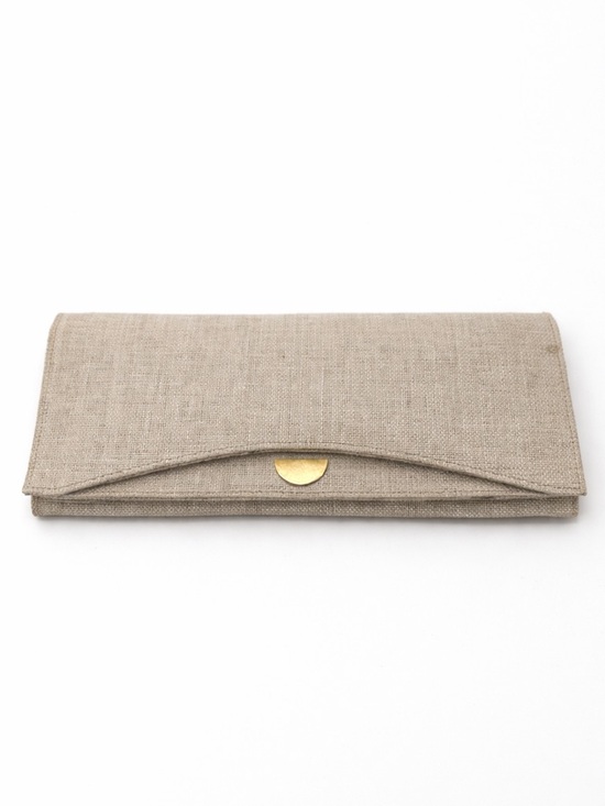 Vintage Handbags - Vintage Beige Long Linen Fabric Envelope Clutch Bag Gold Tone